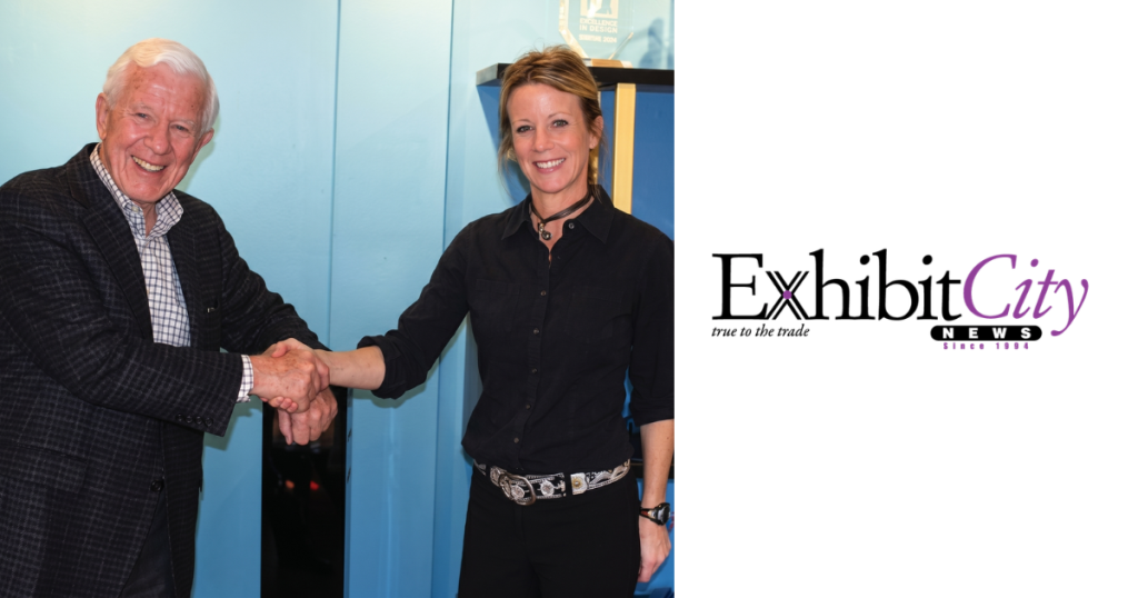 Mick and Debbie Parrott with Exhibit City News logo
