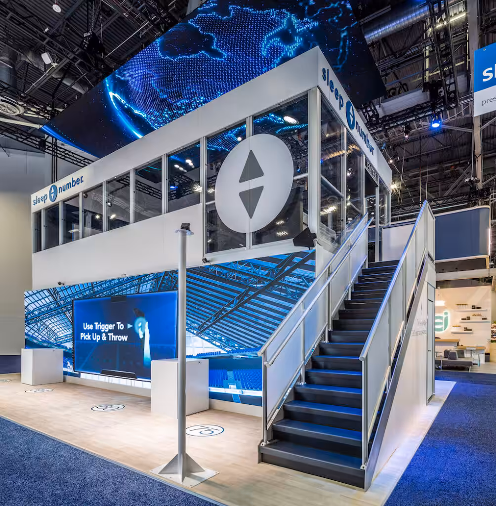 two story expoDECK exhibit for Sleep Number