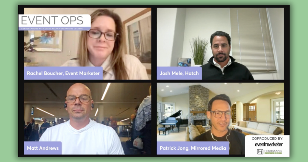Screenshot from an Event Ops virtual discussion with four speakers in a video call grid