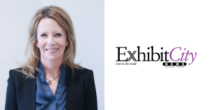 Debbie Parrott headshot and Exhibit City News logo