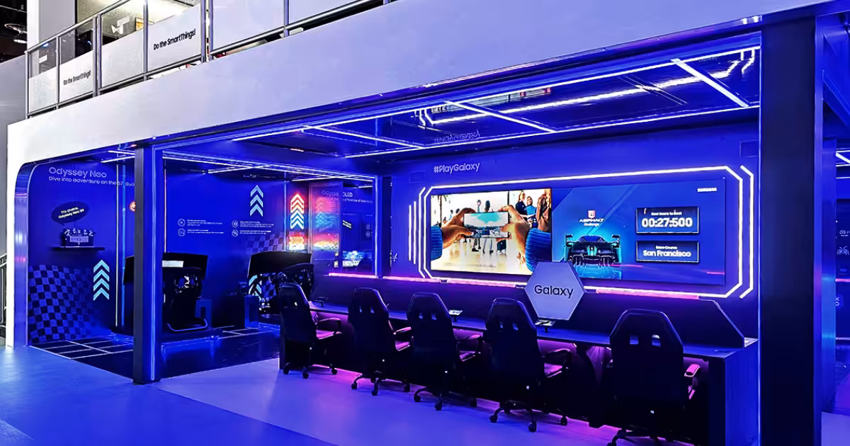 vibrant gaming lounge on first floor of a double deck structure