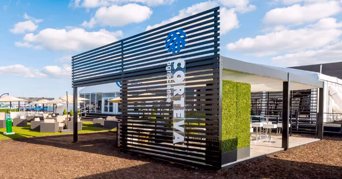 Corteva branded outdoor pavilion structure