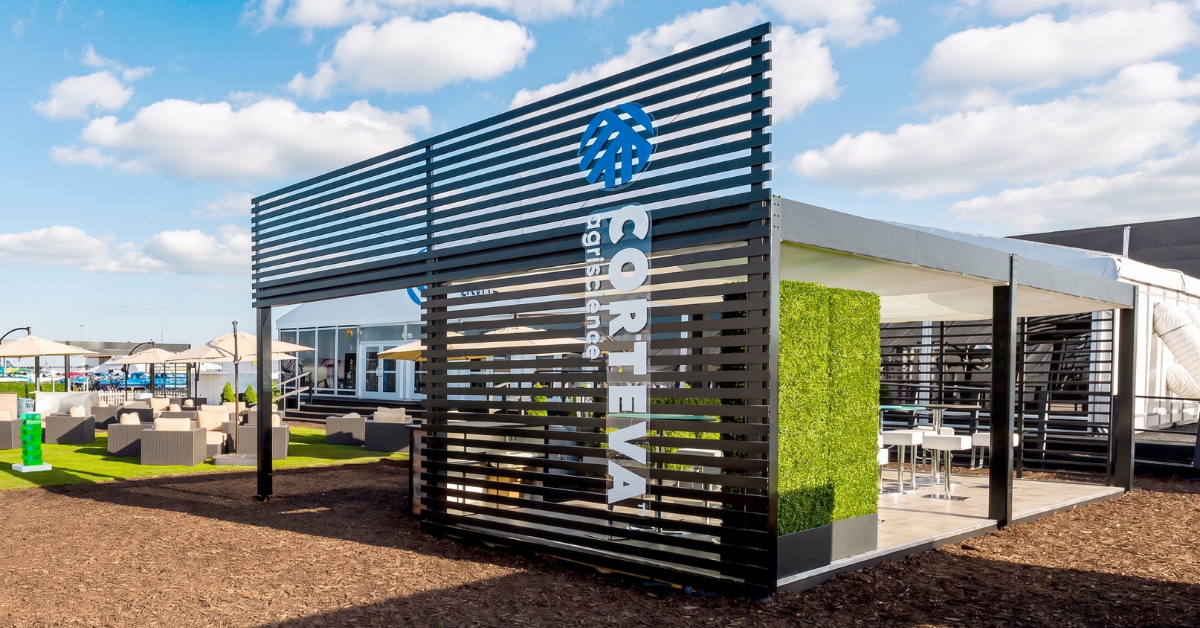 Corteva branded outdoor pavilion structure